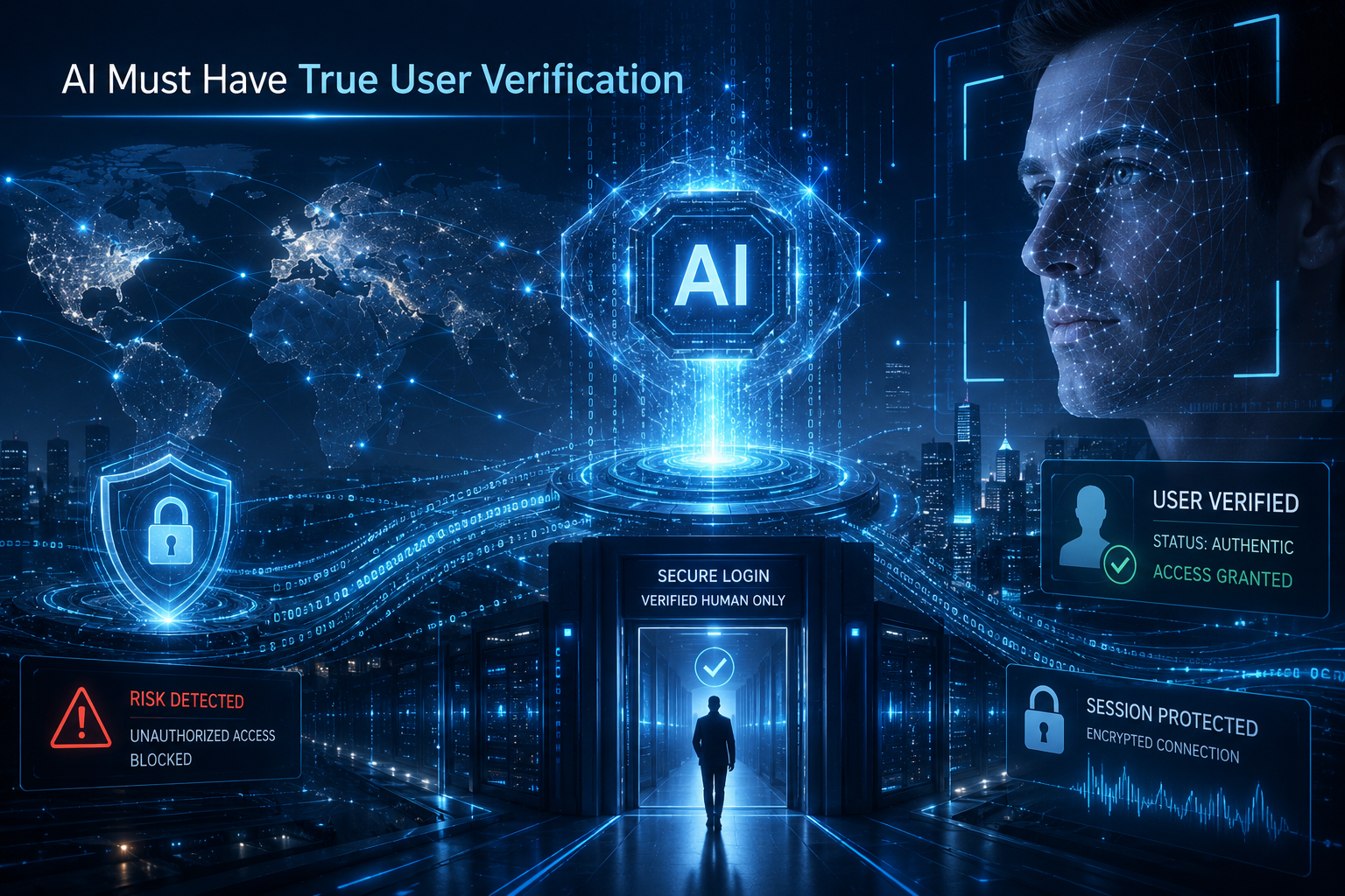 AI must have True User Verification — verified human only, unauthorized access blocked, session protected.